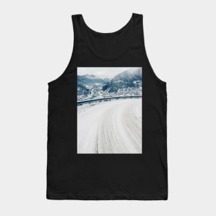 Wintertime in Norway - View on White Valley From Snow-Covered Mountain Road Tank Top